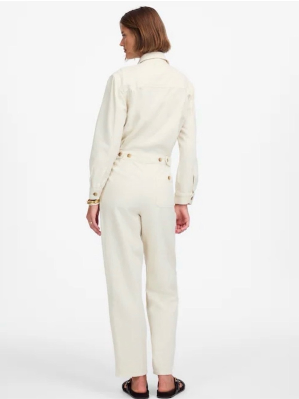 Madewell Cream Long-Sleeve Button-Front Utility Jumpsuit in Canva - Picture 3 of 6